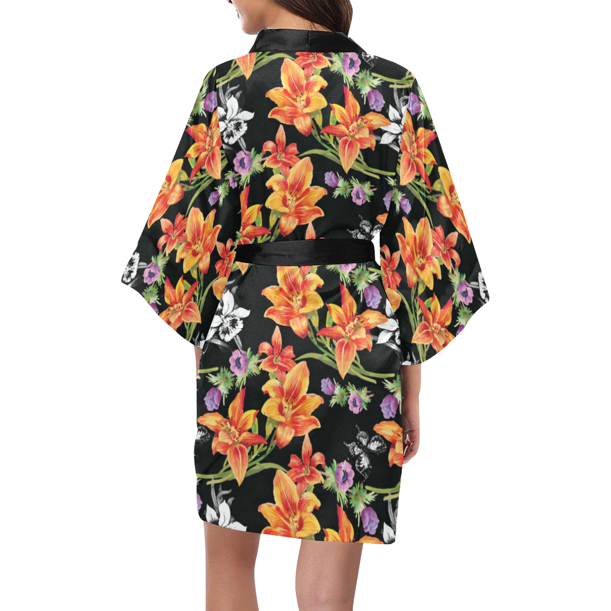 Tropical Flower Pattern Print Design TF02 Women's Short Kimono