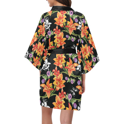 Tropical Flower Pattern Print Design TF02 Women's Short Kimono