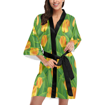 Tulip Orange Pattern Print Design TP07 Women's Short Kimono