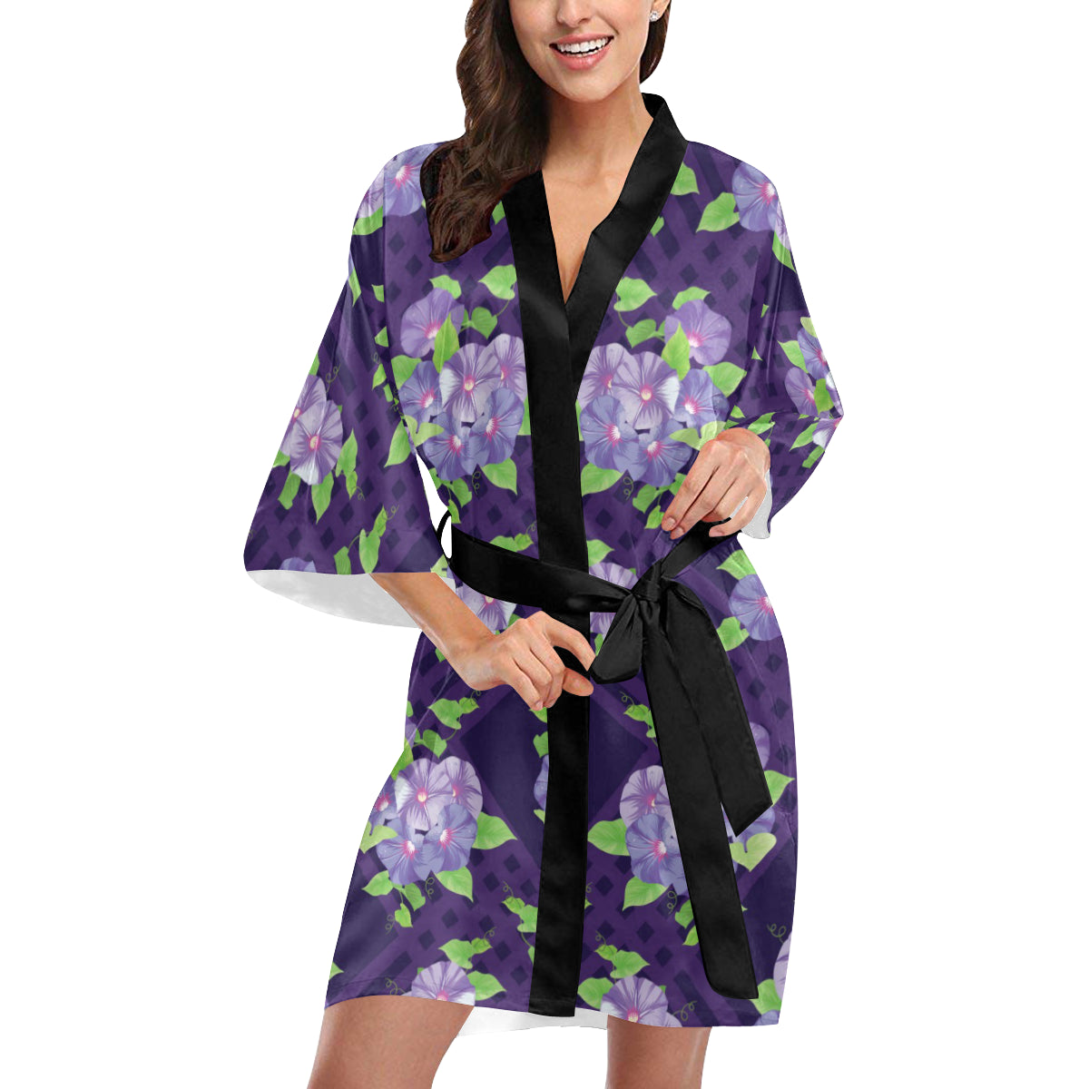 Morning Glory Pattern Print Design MG03 Women's Short Kimono
