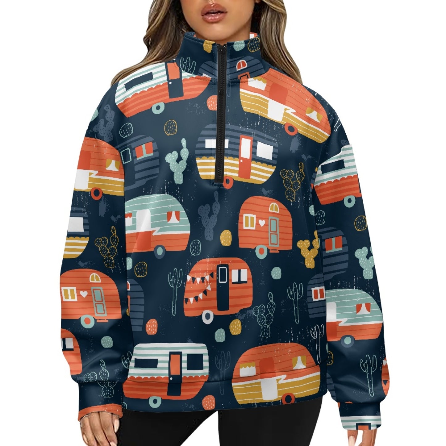 Camper Camping Women's Long Sleeve Zipper Sweatshirt