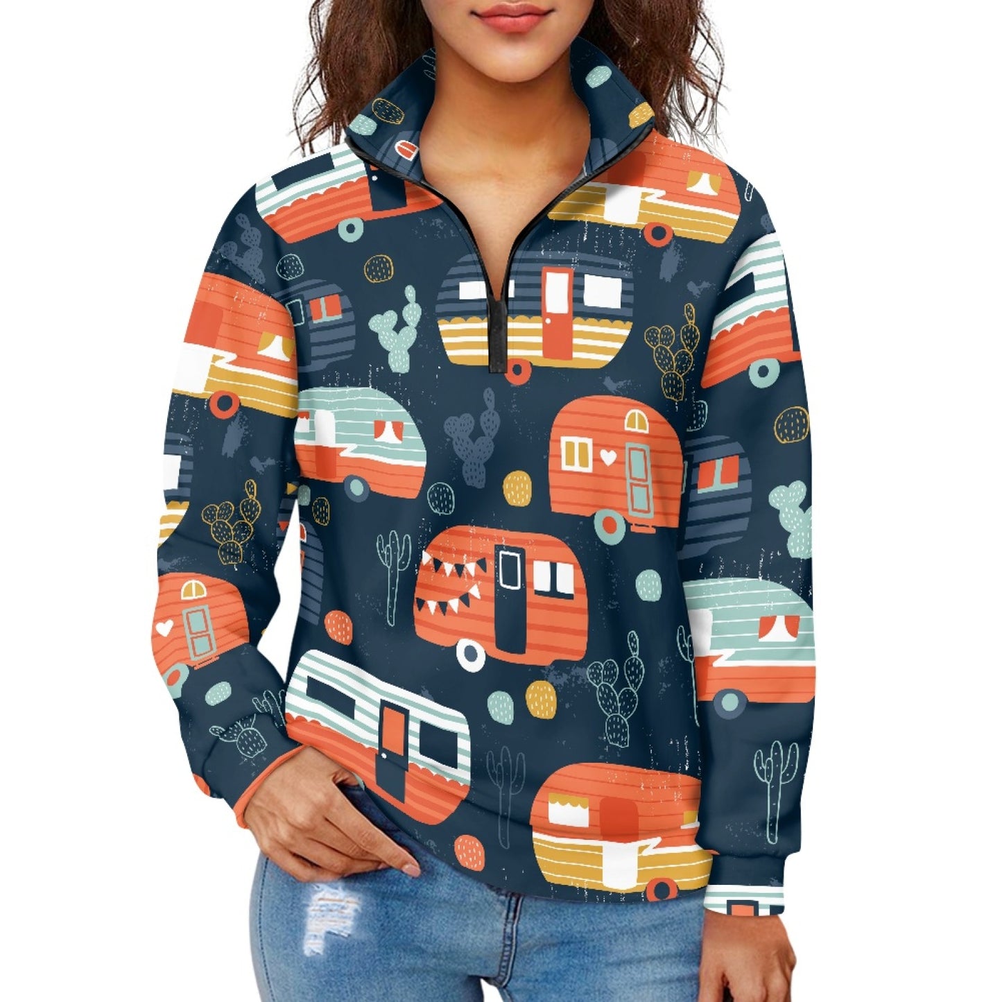 Camper Camping Women's Long Sleeve Zipper Sweatshirt