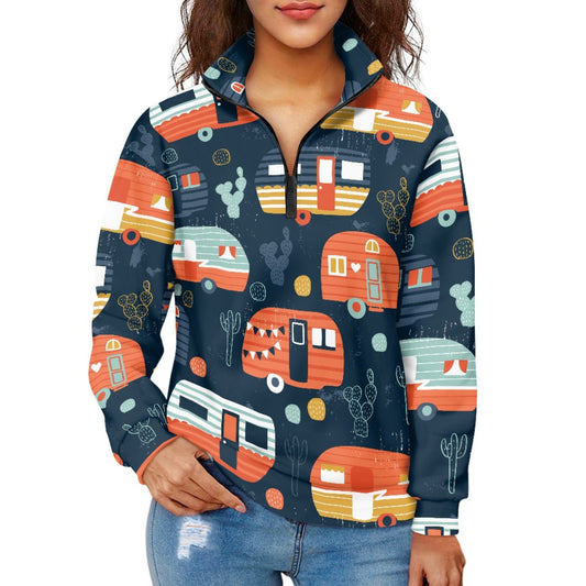 Camper Camping Women's Long Sleeve Zipper Sweatshirt