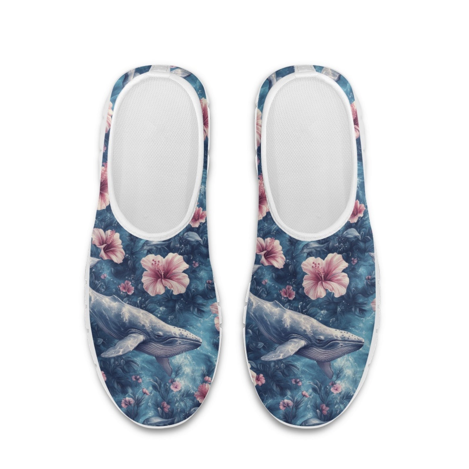 Whale Swimming Through Tropical Flowers Women's Mesh Casual Shoes