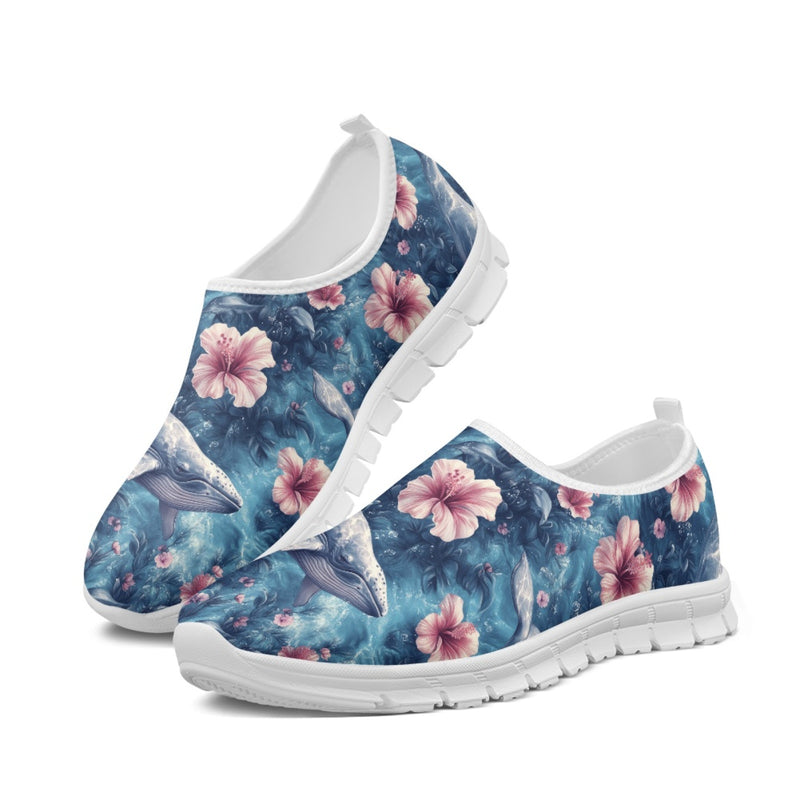 Whale Swimming Through Tropical Flowers Women's Mesh Casual Shoes