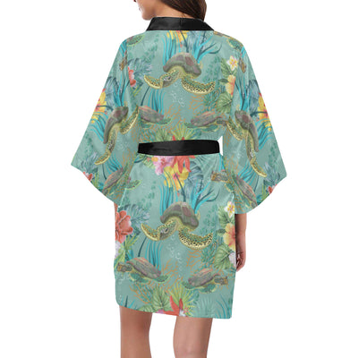 Sea Turtle Pattern Print Design T012 Women's Short Kimono