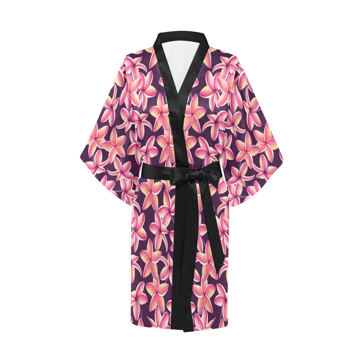 Purple Plumeria Pattern Print Design PM010 Women's Short Kimono