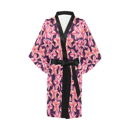 Purple Plumeria Pattern Print Design PM010 Women's Short Kimono