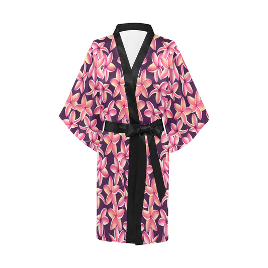Purple Plumeria Pattern Print Design PM010 Women's Short Kimono
