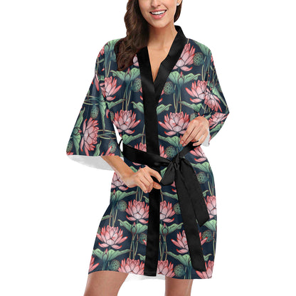 Water Lily Pattern Print Design WL03 Women's Short Kimono