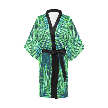 Palm Leaves Pattern Print Design PL02 Women's Short Kimono