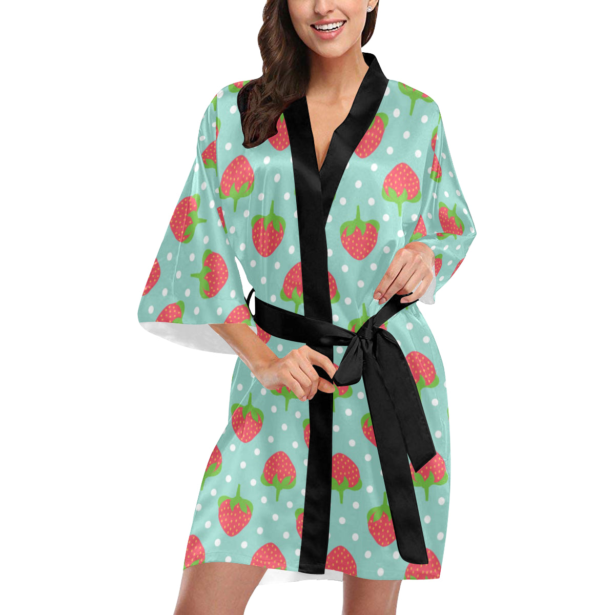 Strawberry Pattern Print Design SB06 Women's Short Kimono