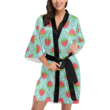 Strawberry Pattern Print Design SB06 Women's Short Kimono