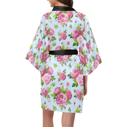 Rose Pink Pattern Print Design RO08 Women's Short Kimono