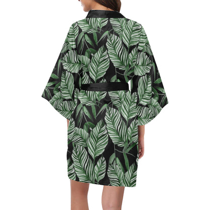 Palm Leaves Pattern Print Design PL09 Women's Short Kimono