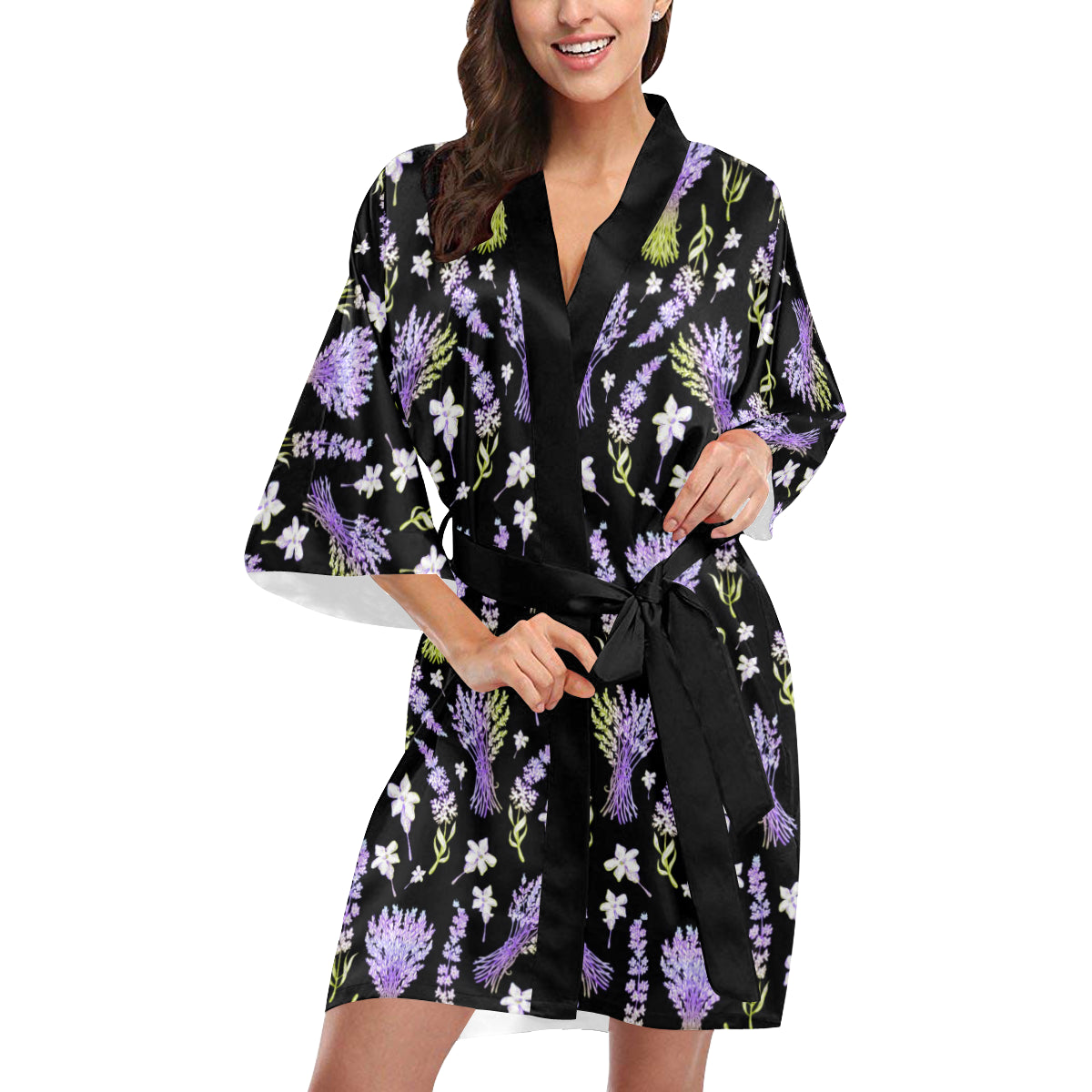 Lavender Pattern Print Design LV04 Women's Short Kimono
