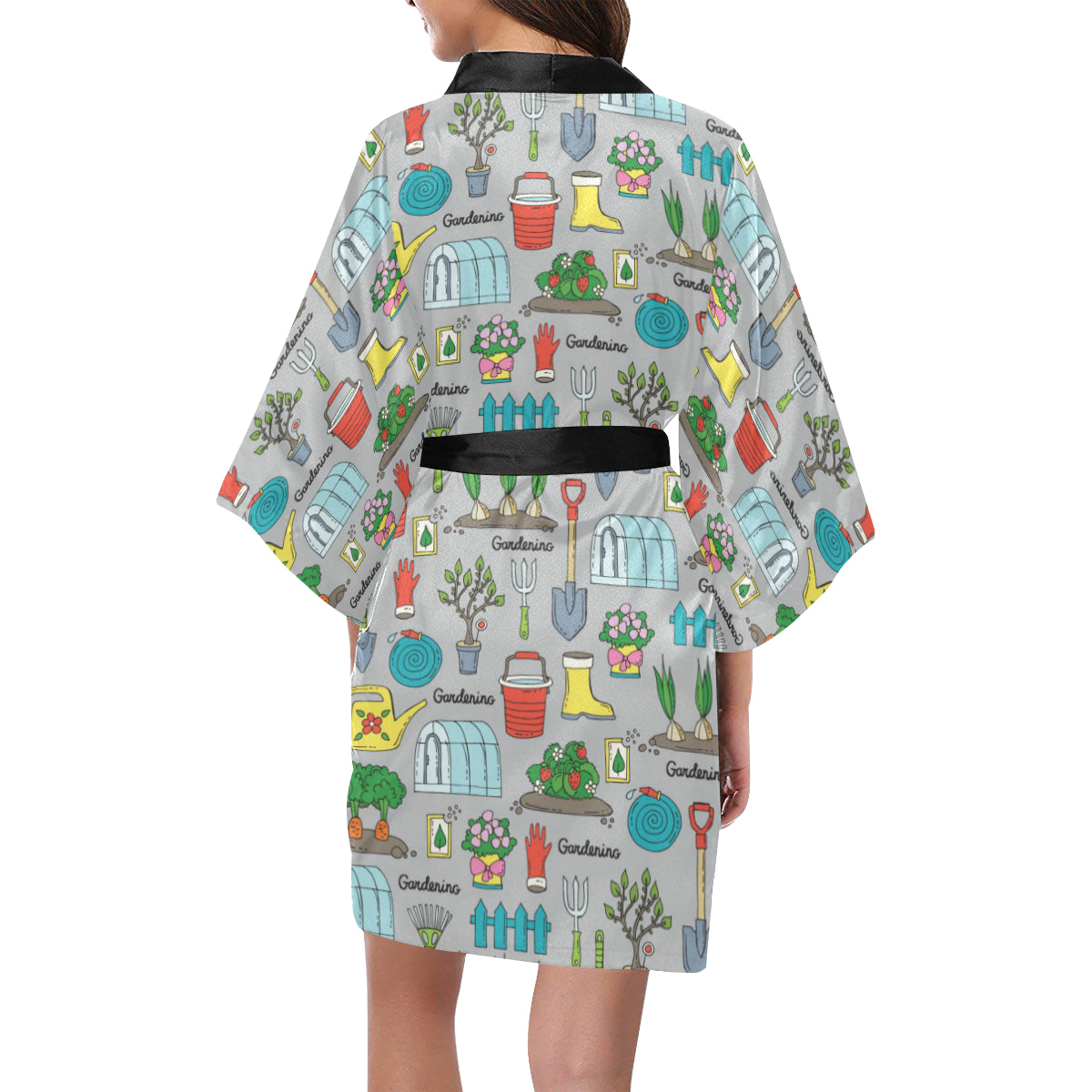 Gardening Pattern Print Design G07 Women's Short Kimono