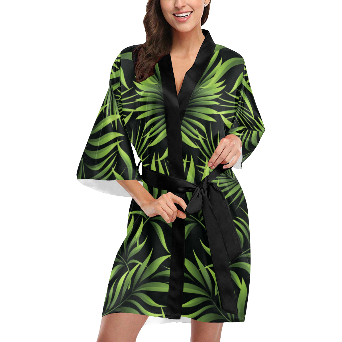 Palm Leaves Pattern Print Design PL07 Women's Short Kimono