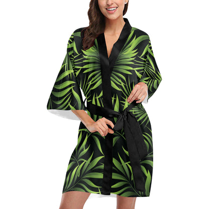 Palm Leaves Pattern Print Design PL07 Women's Short Kimono