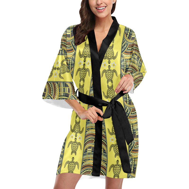 Polynesian Turtle Hawaiian Design Print Women's Short Kimono