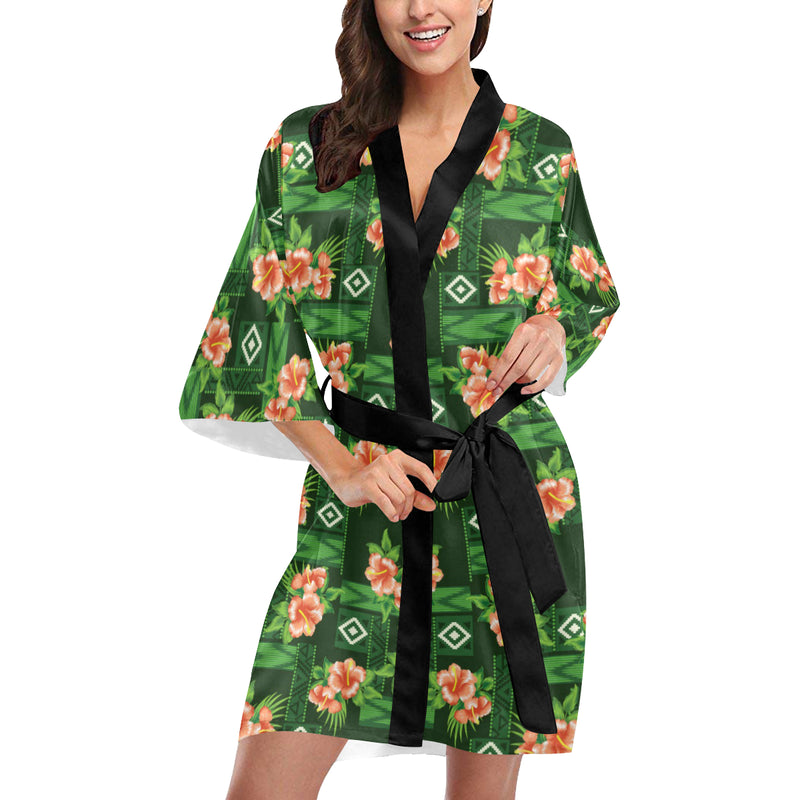 Hibiscus Pattern Print Design HB05 Women's Short Kimono