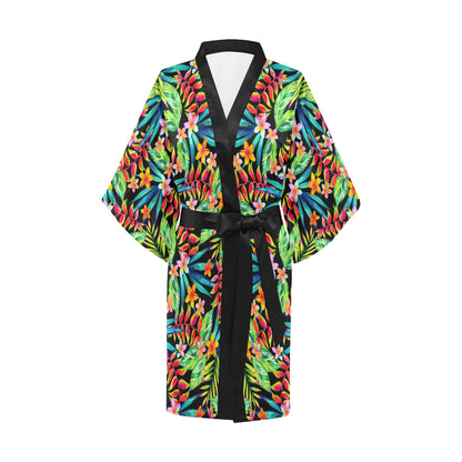 Heliconia Pattern Print Design HL09 Women's Short Kimono