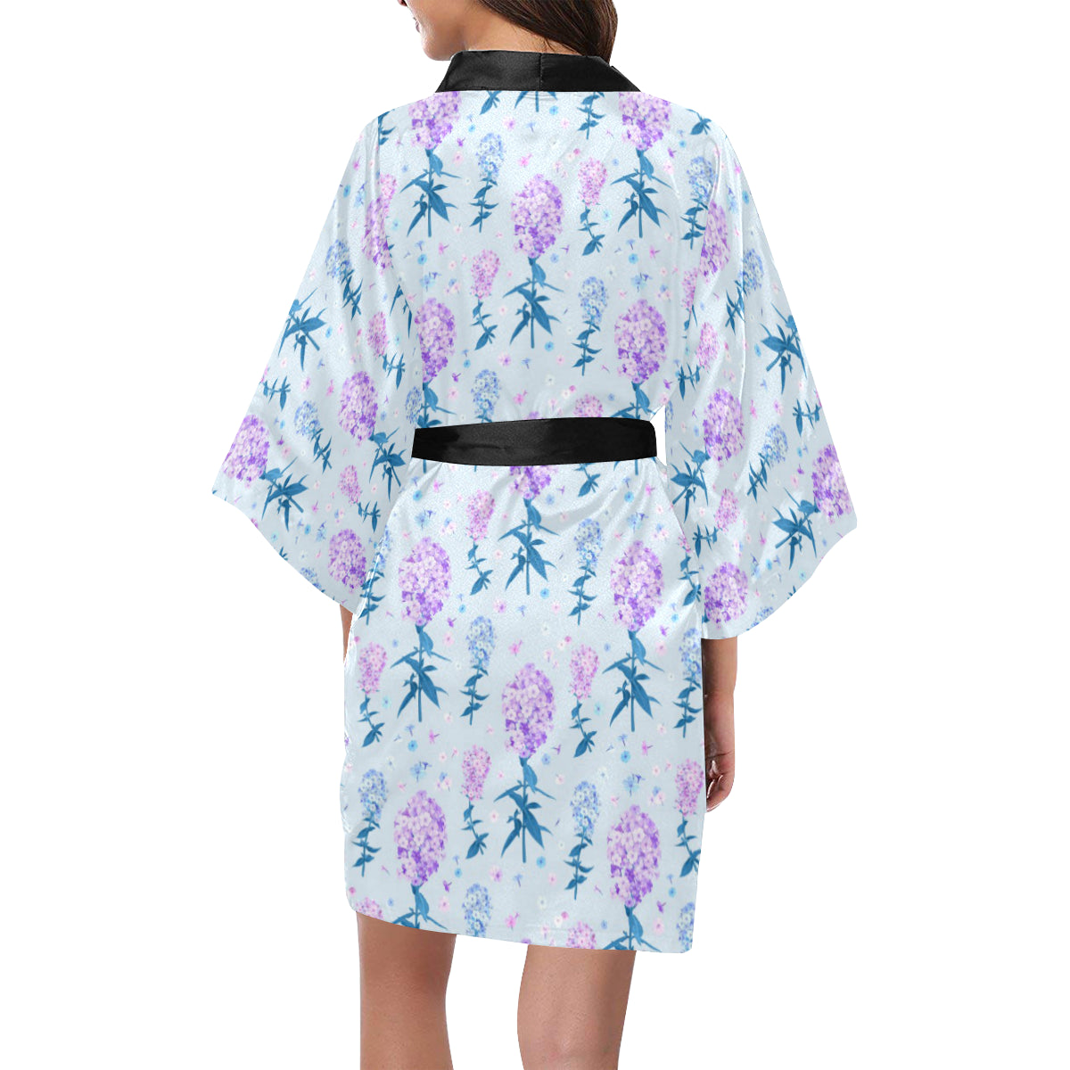 Lilac Pattern Print Design LI05 Women's Short Kimono