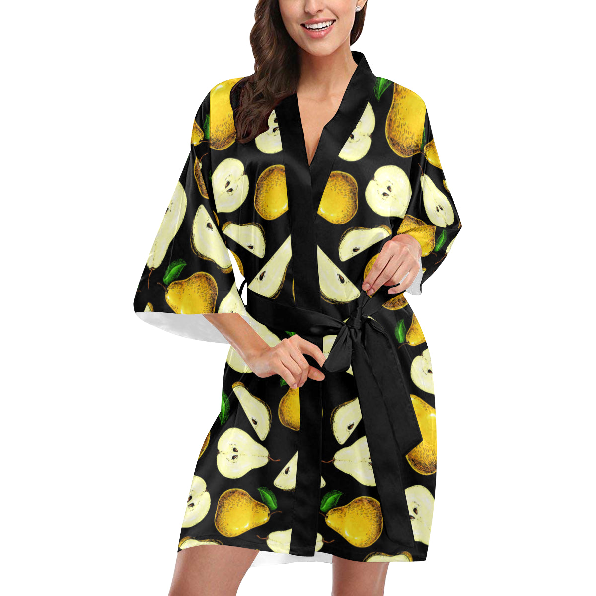 Pear Pattern Print Design PE01 Women's Short Kimono