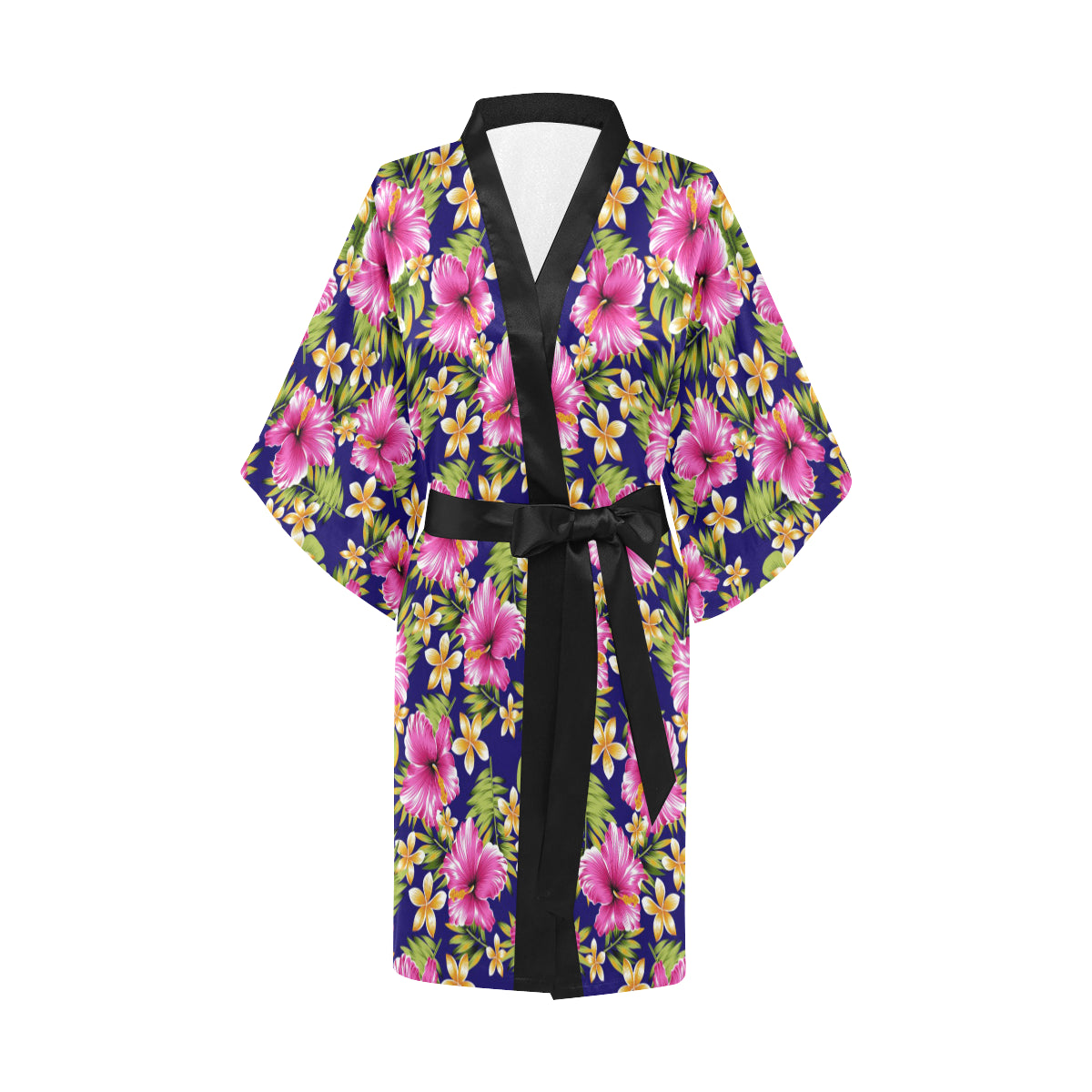 Pink Hibiscus Pattern Print Design HB027 Women's Short Kimono