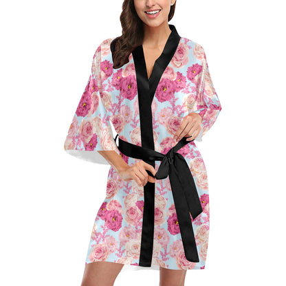 Lisianthus Pattern Print Design LT05 Women's Short Kimono