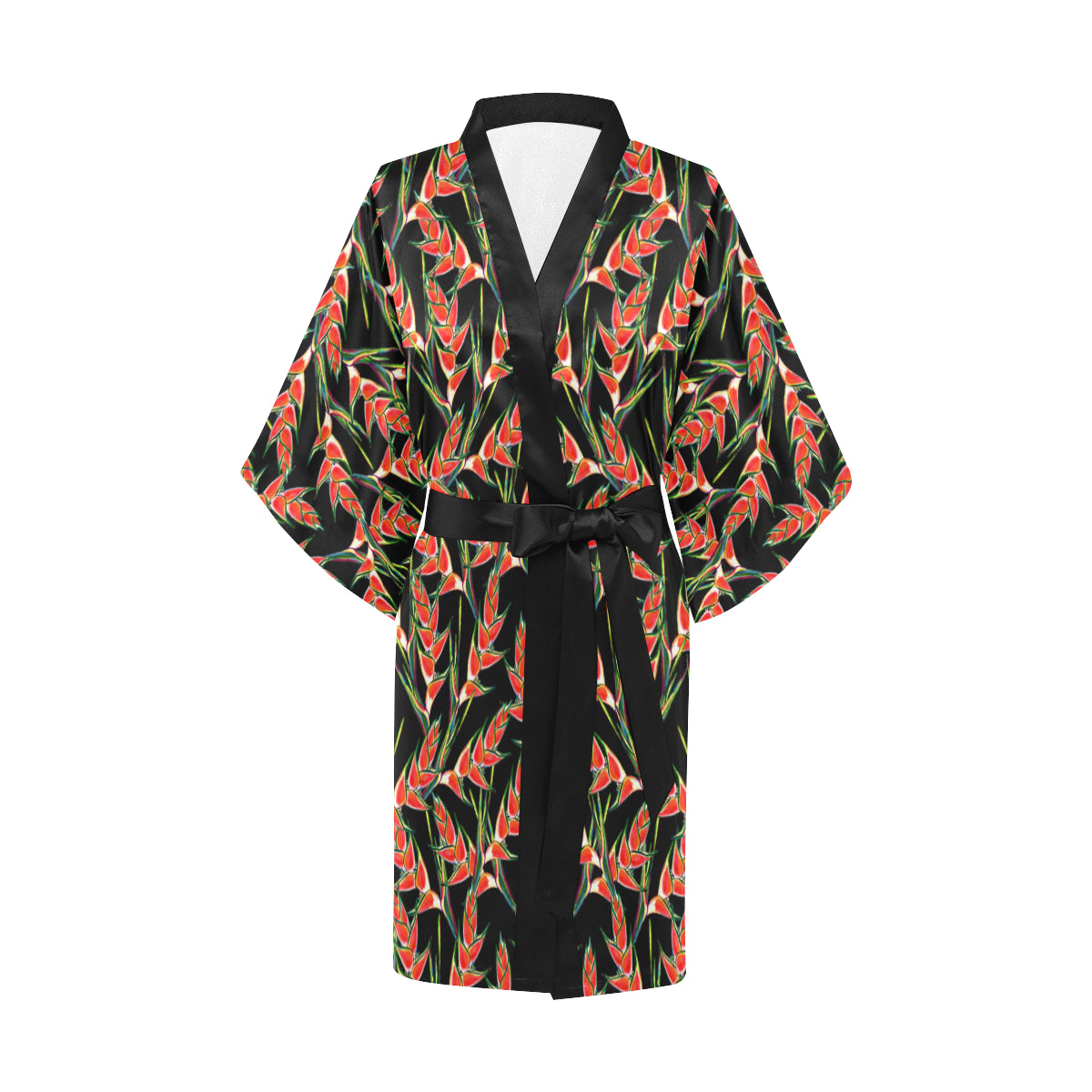 Heliconia Pattern Print Design HL010 Women's Short Kimono