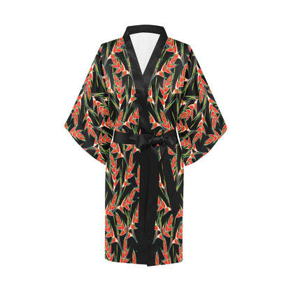 Heliconia Pattern Print Design HL010 Women's Short Kimono