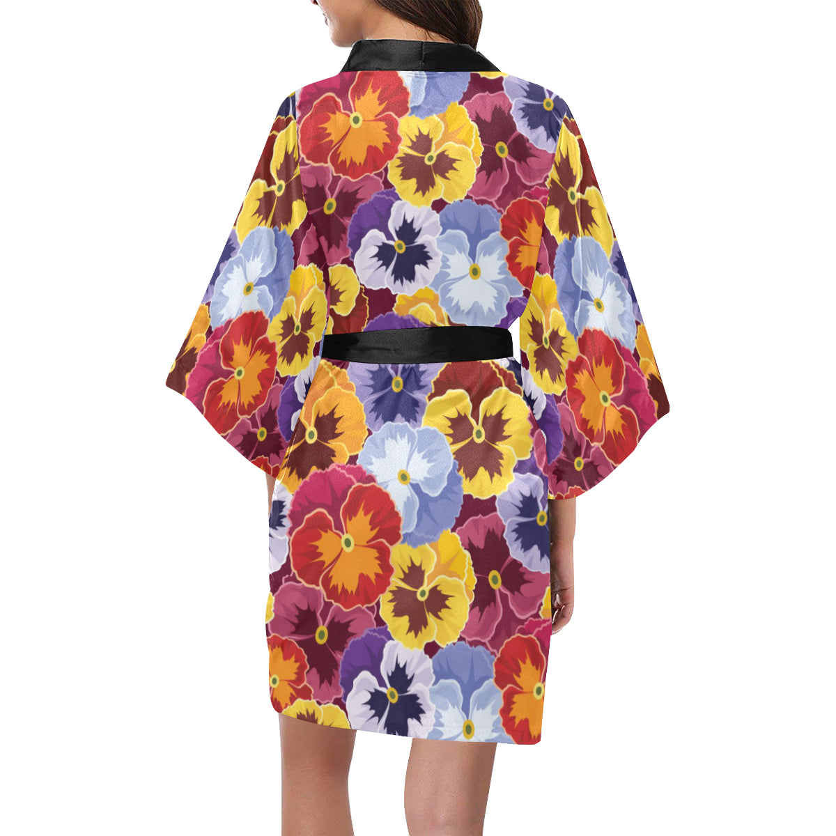Pansy Pattern Print Design PS01 Women's Short Kimono