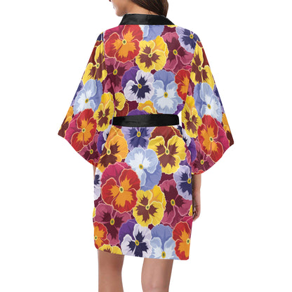 Pansy Pattern Print Design PS01 Women's Short Kimono
