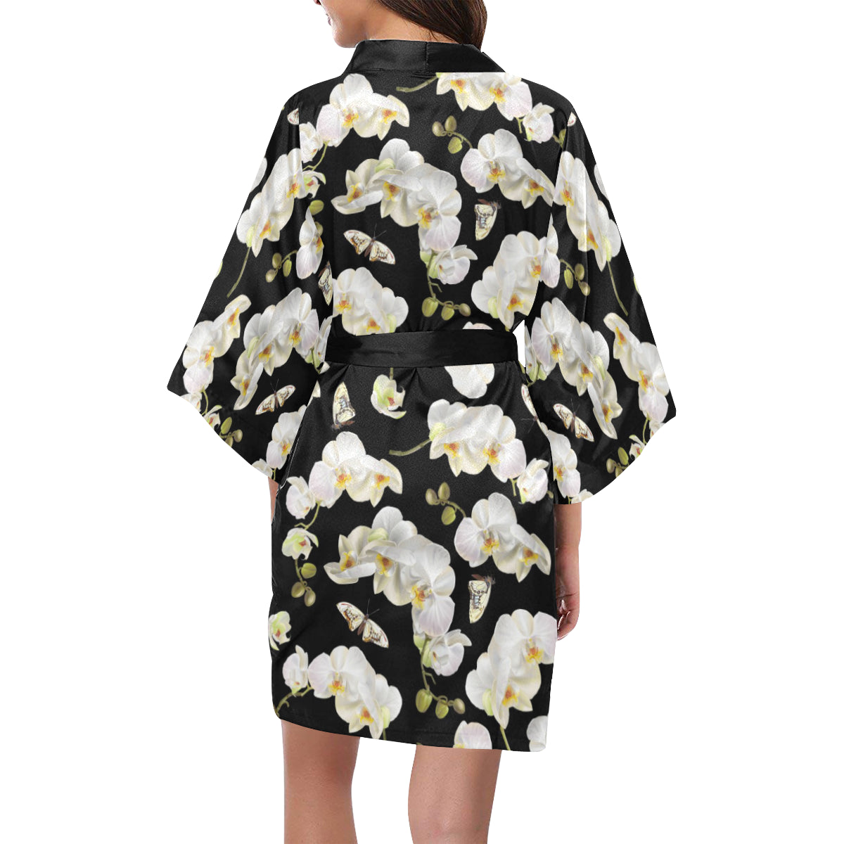 Orchid White Pattern Print Design OR011 Women's Short Kimono