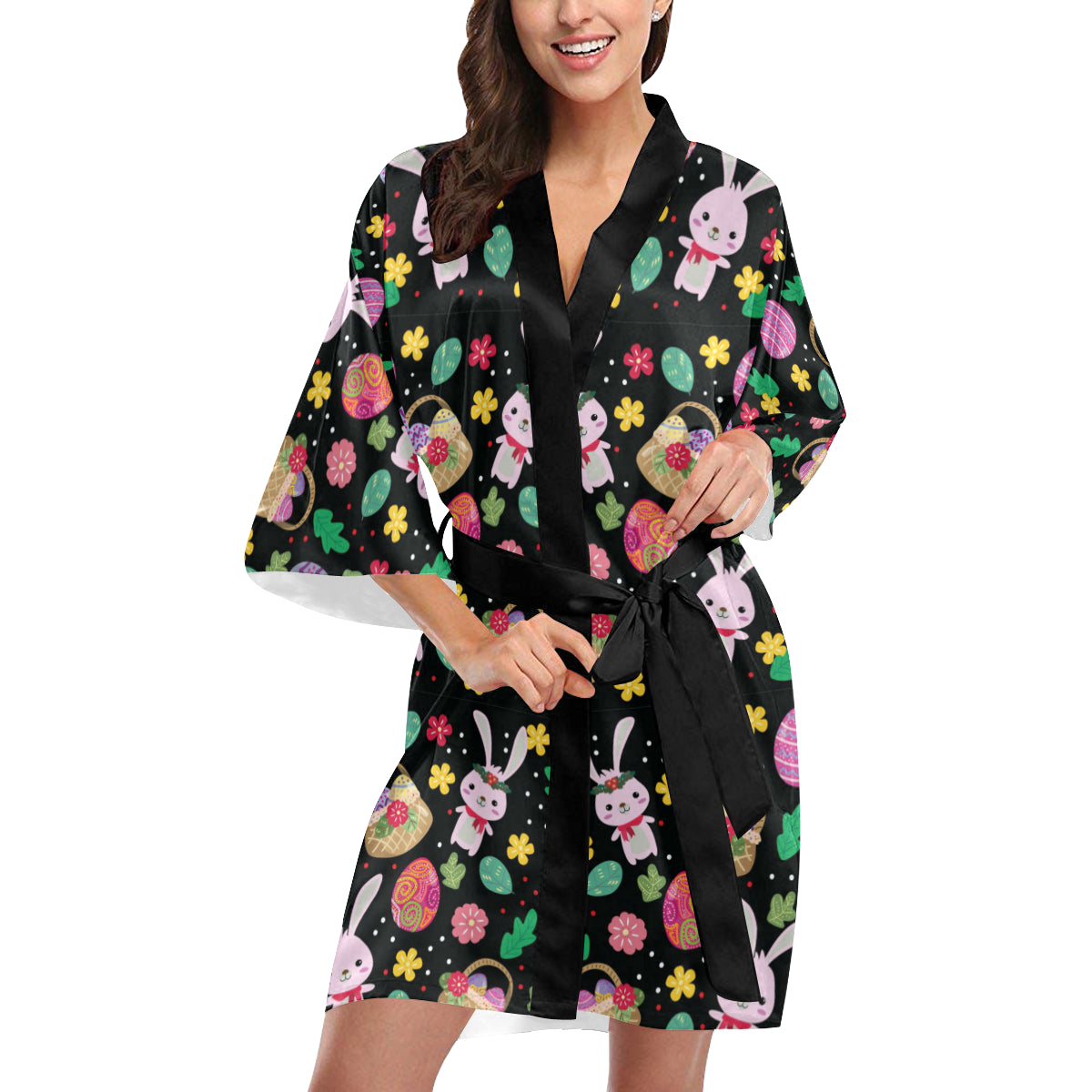 Easter Eggs Pattern Print Design RB05 Women's Short Kimono