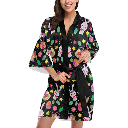 Easter Eggs Pattern Print Design RB05 Women's Short Kimono