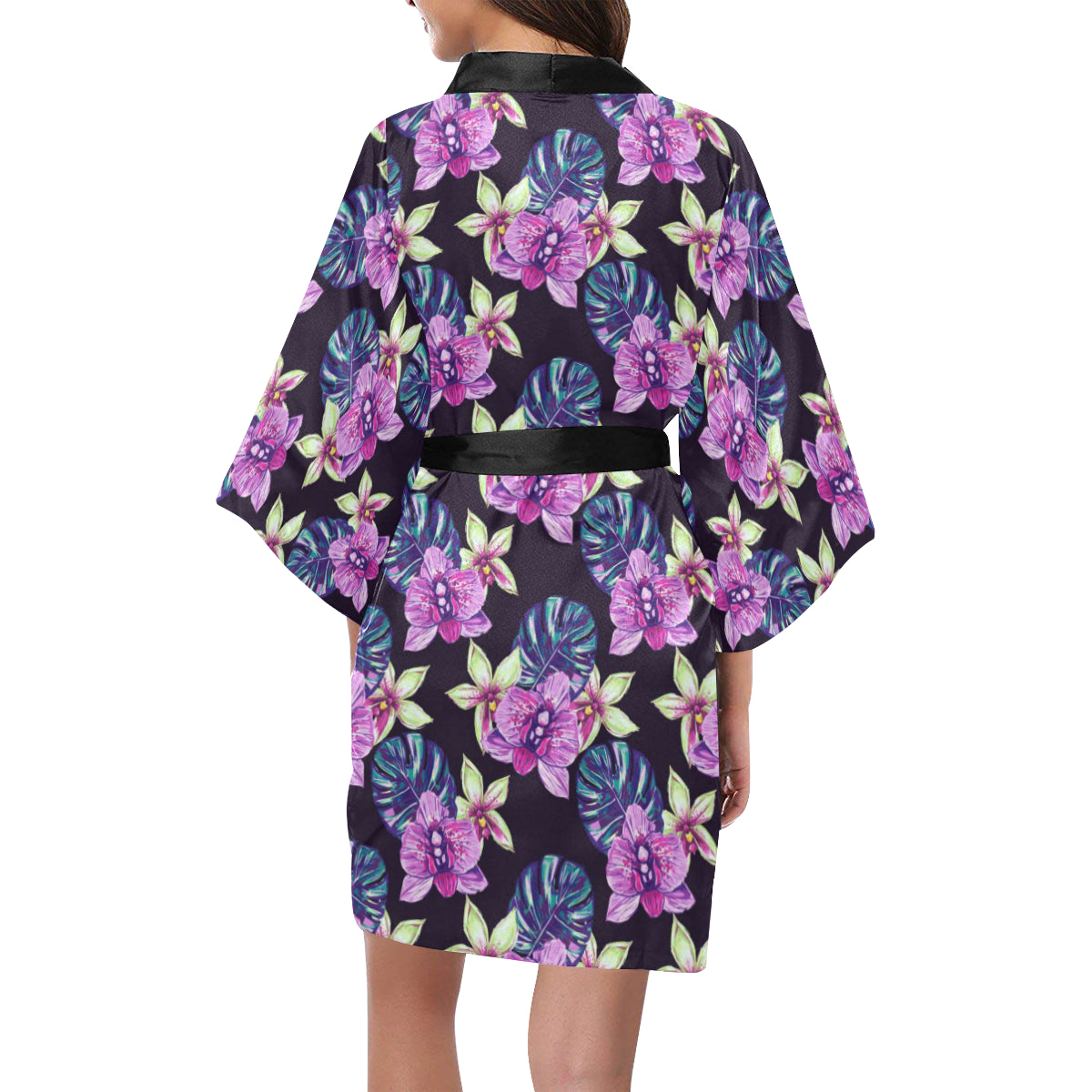 Orchid Pattern Print Design OR010 Women's Short Kimono