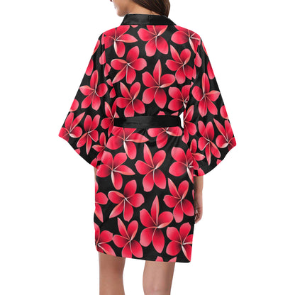 Red Plumeria Pattern Print Design PM025 Women's Short Kimono