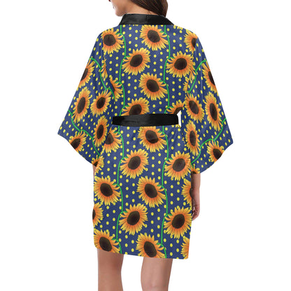 Sunflower Pattern Print Design SF03 Women's Short Kimono