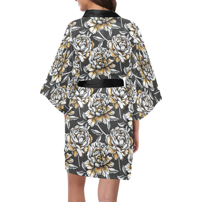 Peony Pattern Print Design PE06 Women's Short Kimono