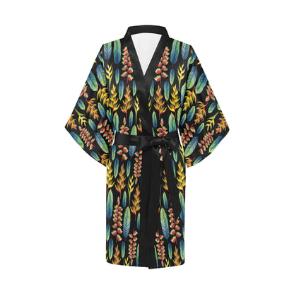 Heliconia Pattern Print Design HL03 Women's Short Kimono