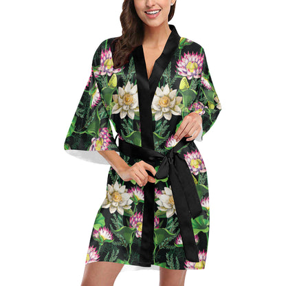 Water Lily Pattern Print Design WL010 Women's Short Kimono