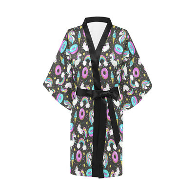 Donut Unicorn Pattern Print Design DN09 Women's Short Kimono