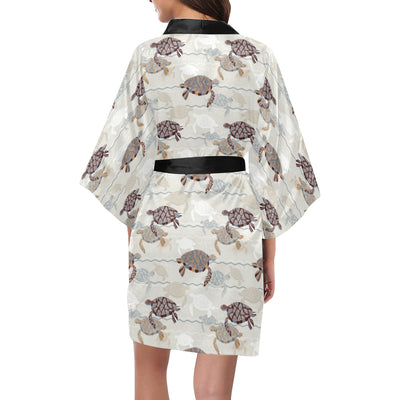 Sea Turtle Pattern Print Design T07 Women's Short Kimono