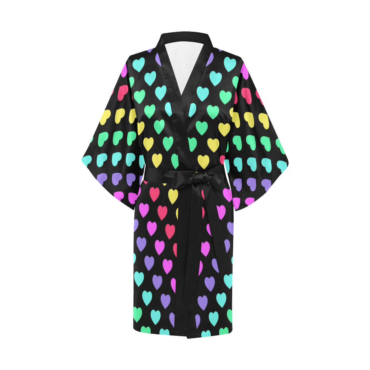 Heart Rainbow Pattern Print Design HE02 Women's Short Kimono