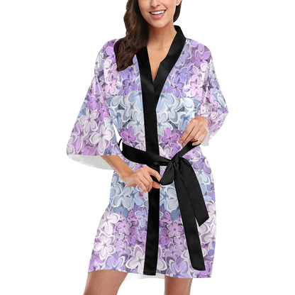 Lilac Pattern Print Design LI01 Women's Short Kimono