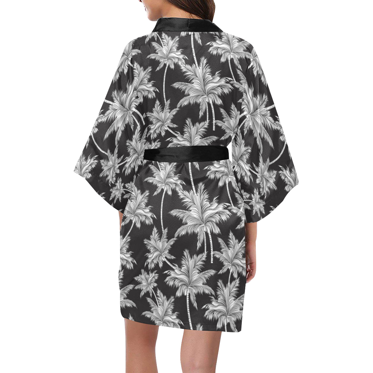 Palm Tree Pattern Print Design PT03 Women's Short Kimono