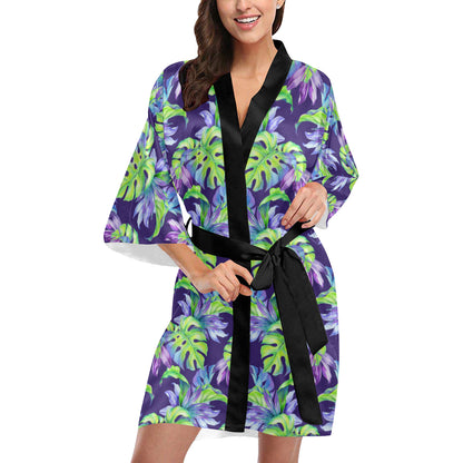 Tropical Flower Pattern Print Design TF019 Women's Short Kimono