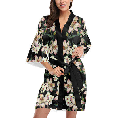 Lily Pattern Print Design LY03 Women's Short Kimono